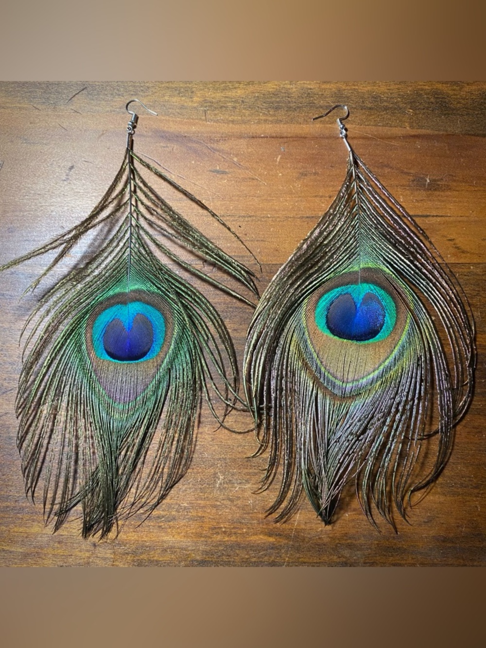 Extra Large Peacock Feather Earrings
